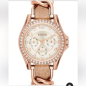 Riley Multifunction Rose Gold-Tone and Sand Leather Watch—Needs Battery